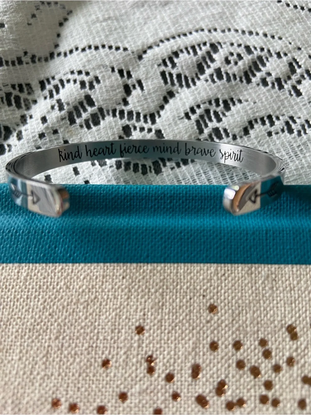 kind heart fierce mind brave heart Silver cuff bracelet